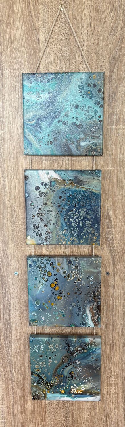 Acrylic Pour Hanger 4 Beach / Ocean / White