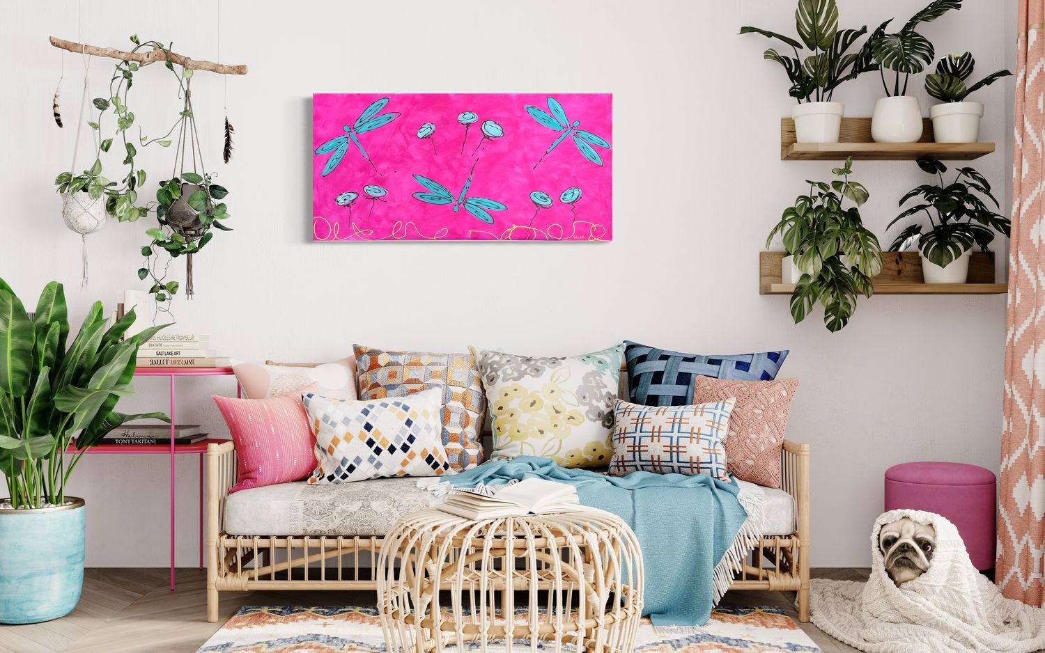 Brilliant Magenta Dragonflies Painting