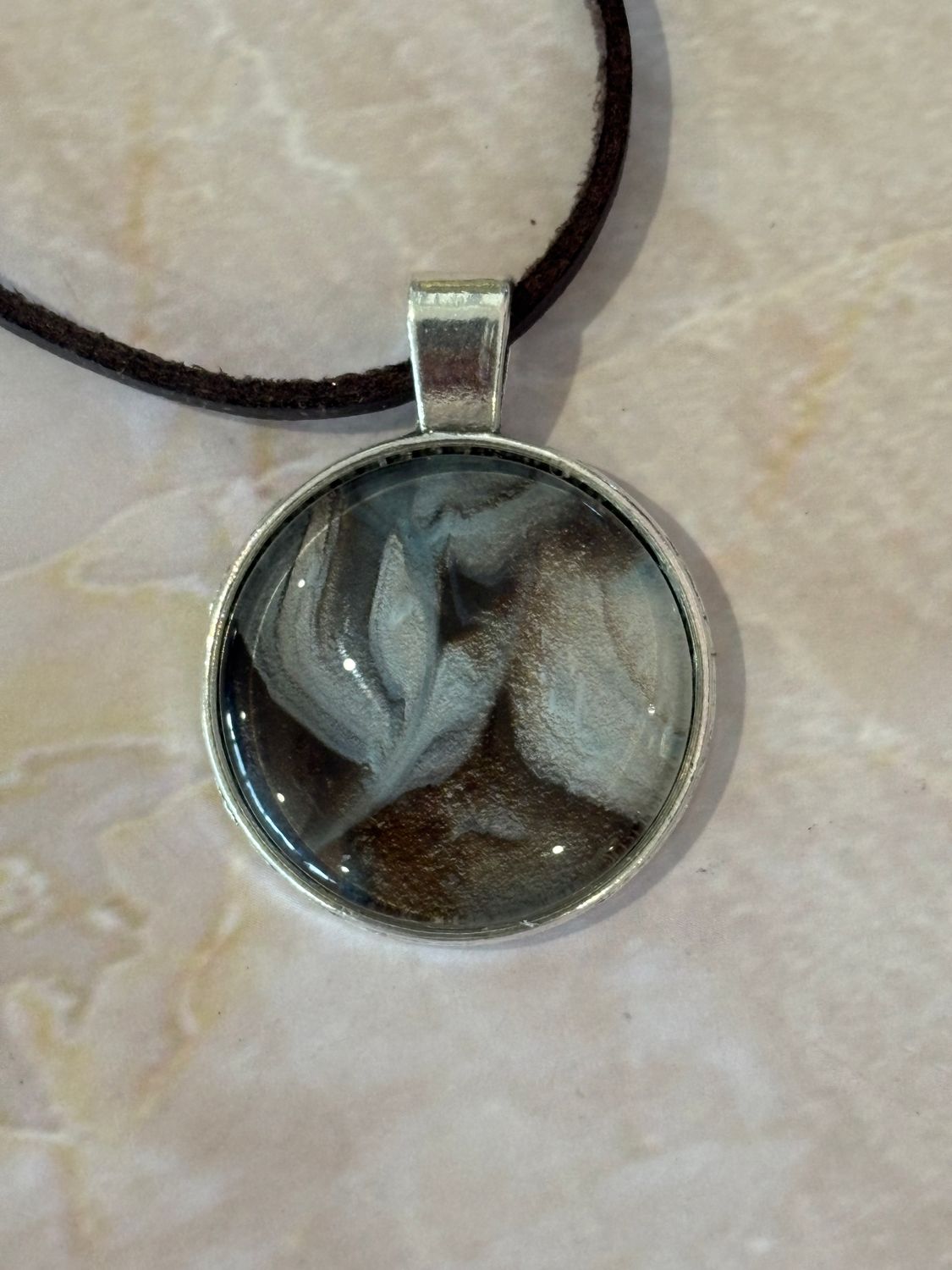 Blue/Brown Pendant #1 - Large Round