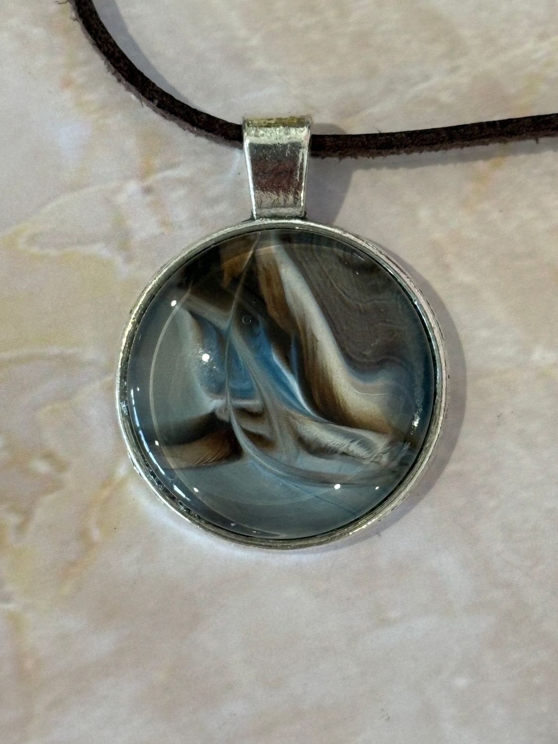 Blue/Brown Pendant #6 - Large Round