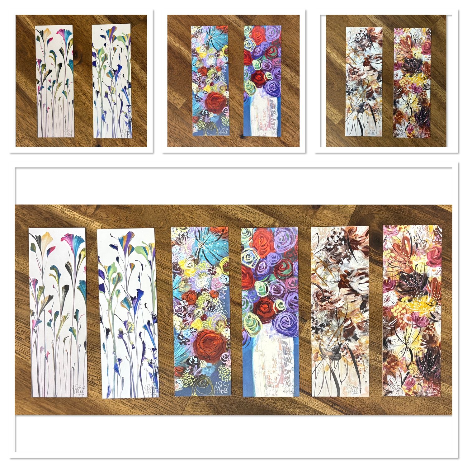 Set of 3 Double Sided Bookmarks - Floral