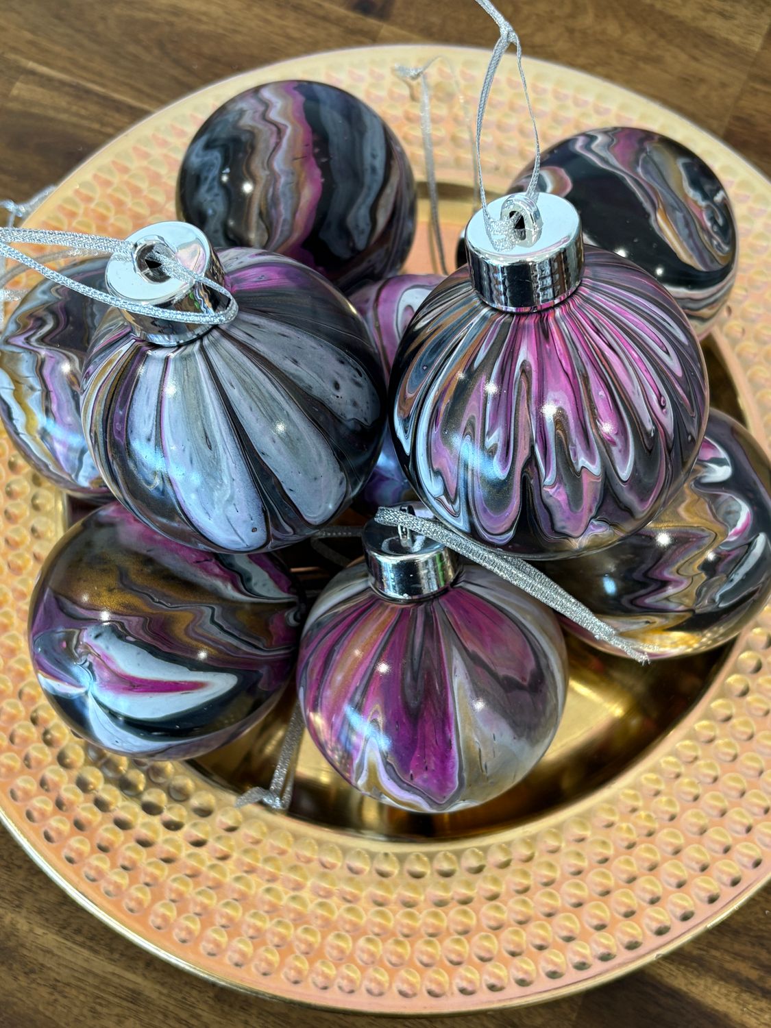 9 Christmas Baubles - Black / Pink / White / Gold