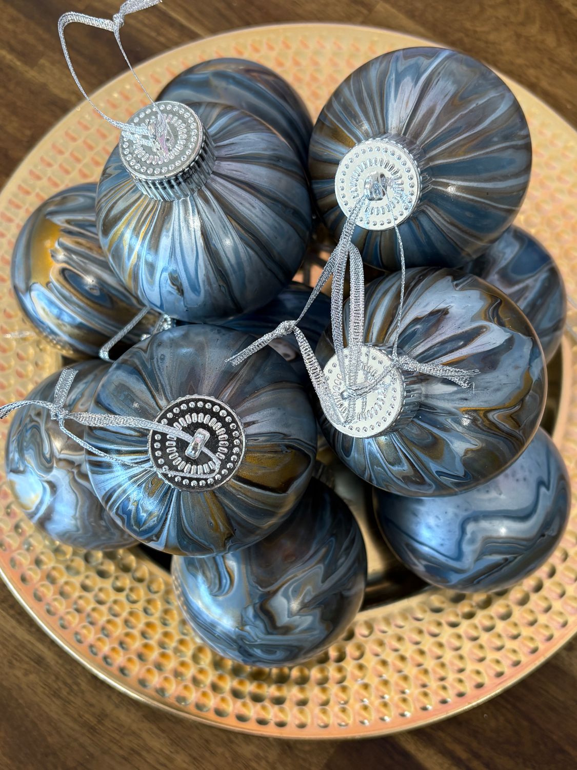 12 Christmas Baubles - Blue / Brown / Gold / Silver
