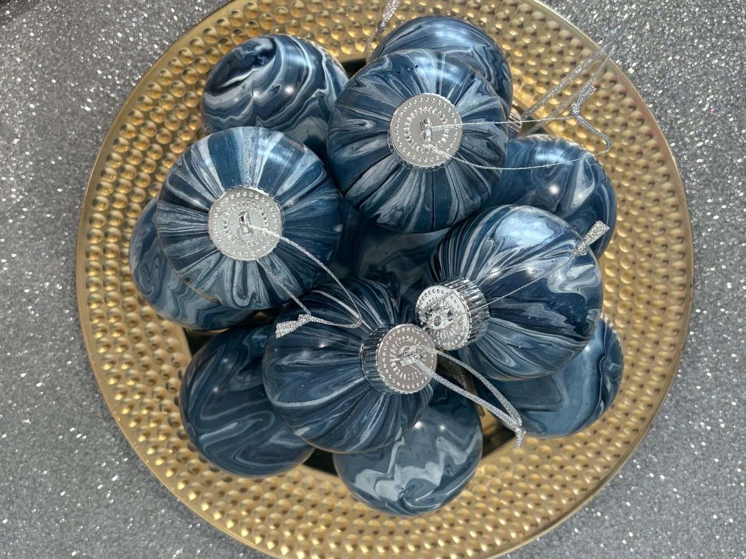 12 Christmas Baubles - Blue / Silver