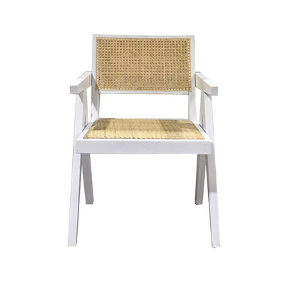 Rattan Arm Dining Chair White