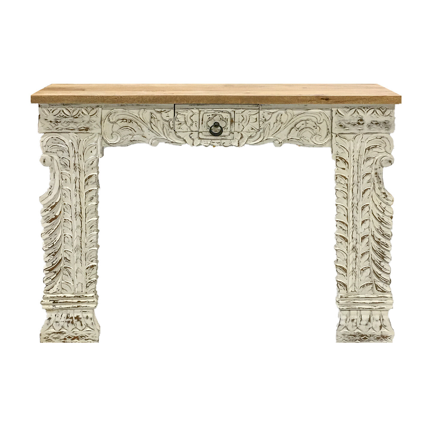 Carved White Washed Console