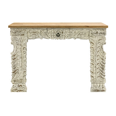 Carved White Washed Console