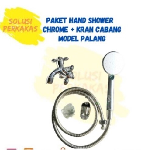 Hand Shower Kamar mandi Chrome model Toto + kran cabang set