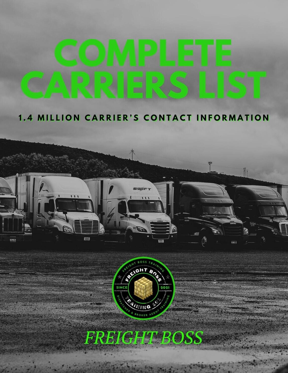 Carrier&#39;s Contact List - (complete 1.4 million carriers)