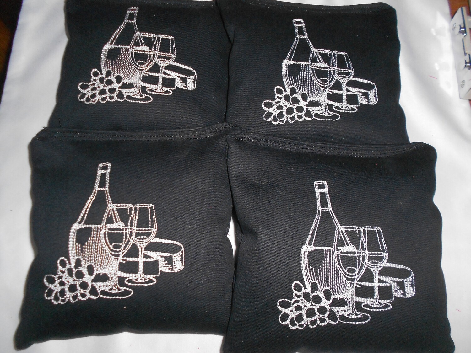 Wine and cheese Embroidered set of 4 Bags