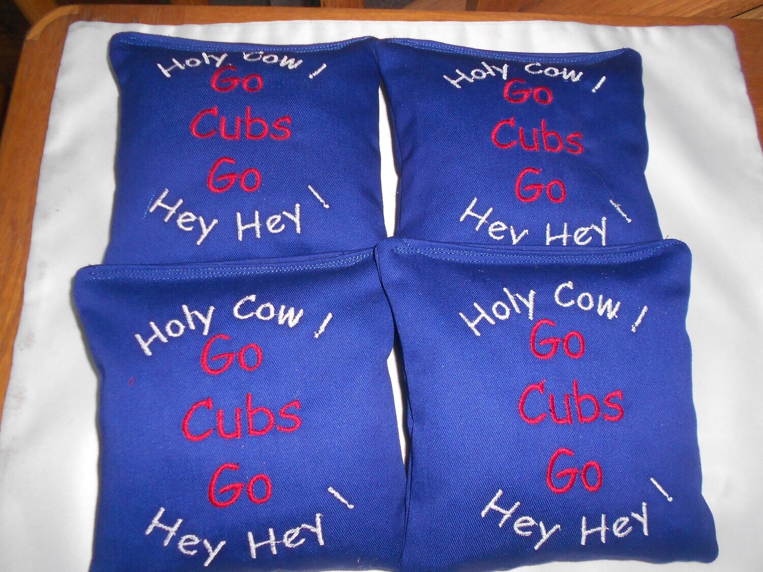 Chicago Cubs Holy Cow, Hey Hey, Go Cubs Go Embroidered  set of 4 Bags