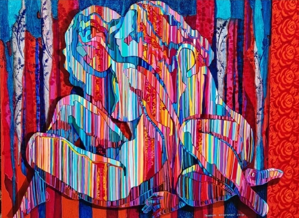 Large Painting  figurative cubism painting mixed media on canvas female nude artwork 102cm x 76 cm TO WATCH THE LIGHT FADE INTO YOU