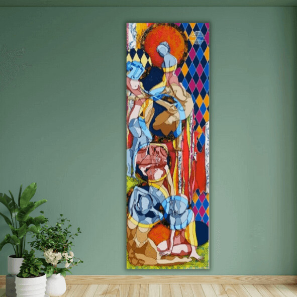 Large Painting Figurative Cubism Acrylic Mixed Media on Canvas 168cm x 61cm SIRENS DANCE AFTER MIDNIGHT