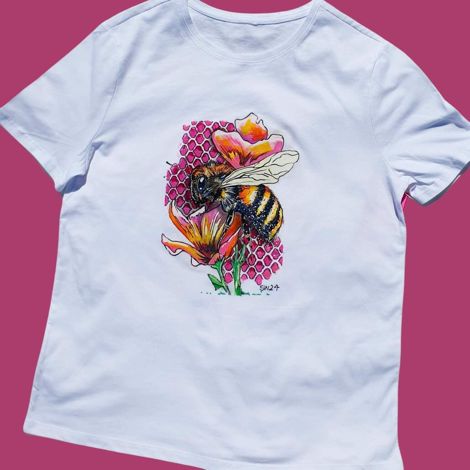 T shirts Handpainted Tee's  Wearable Art Variety of Size & Colour Relaxed Fit Crew Neck BUMBLE BEE Design