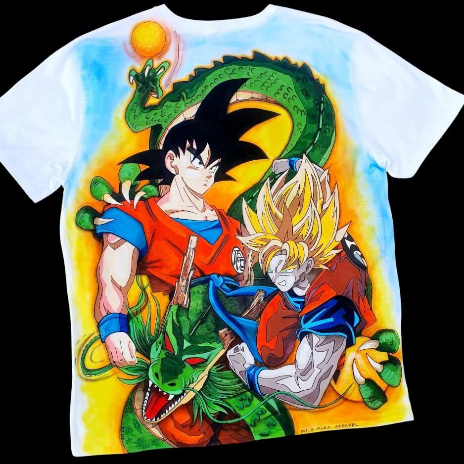 Dragon Ball Z Size 2XL White T Shirt Airbrushed Custom Wearable Art Full Back & Front logo