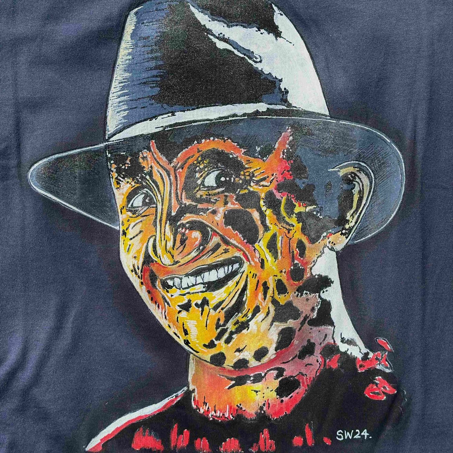 T Shirt Handpainted Custom Wearable Art Back & Front Design / Freddy Kruger