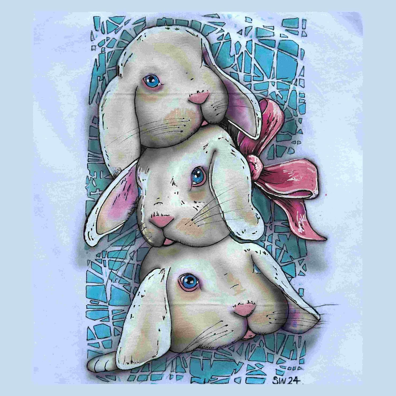 Easter Rabbits Front Design Custom Handpainted Wearable Art Variety Of Sizes & Colours