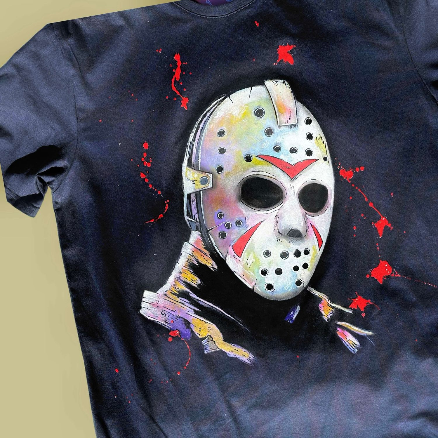 Friday 13th Size T Shirts Handpainted Custom Wearable Art Front Design Tee Variety of Sizes & Coloured T shirts