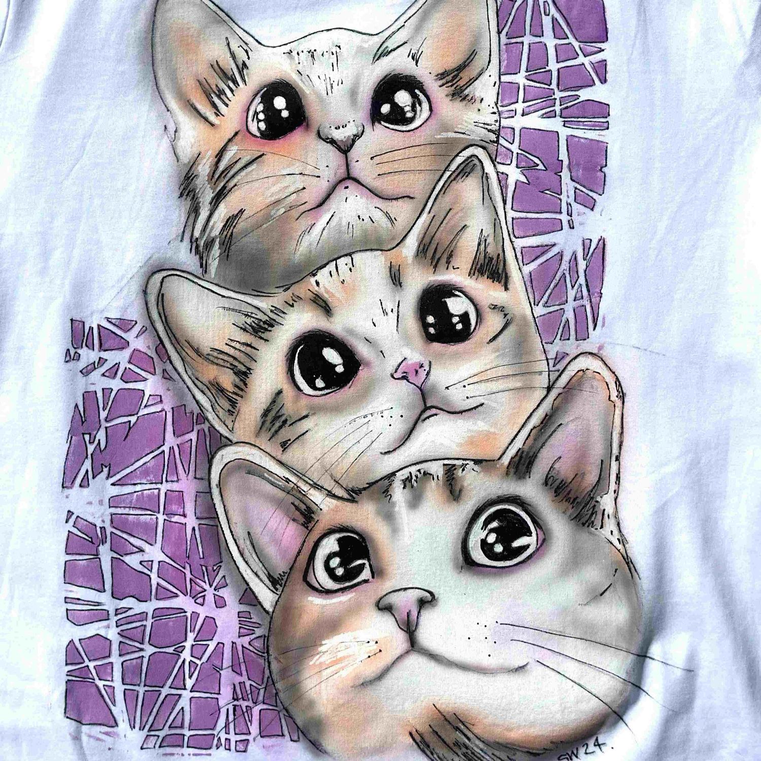 Kittens Three Ginger Airbrushed Handpainted Tee's Wearable Art Variety of Size & Colour Relaxed Fit Crew Neck