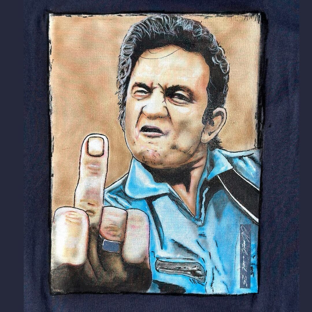 Johnny Cash Hand Painted Wearable Art T Shirts Variety Of Sizes And Coloured Tees