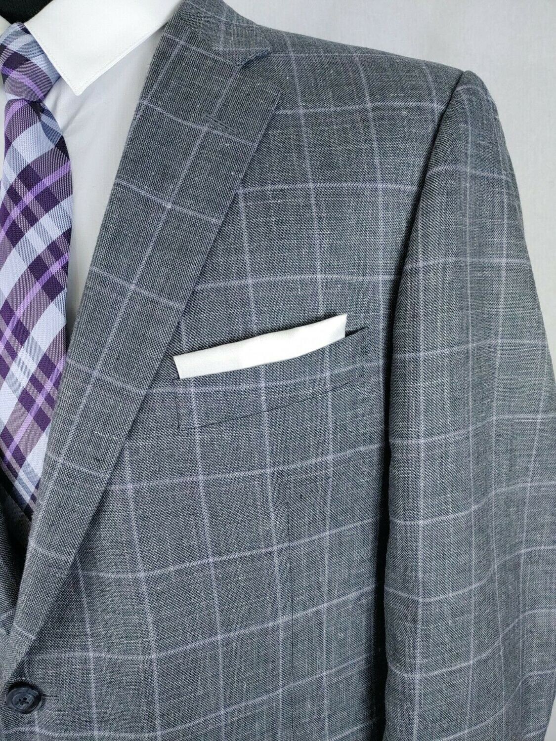 Gray Wool linen Silk Purple Check Mens Sport Coat Jacket