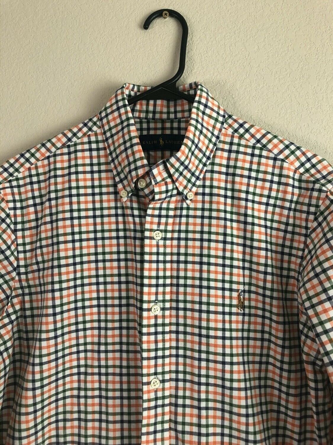 Button Down Dress Shirt Mens Medium Check Long Sleeve Cotton
