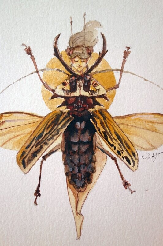 Aquarelle originale - Fée Scarabée