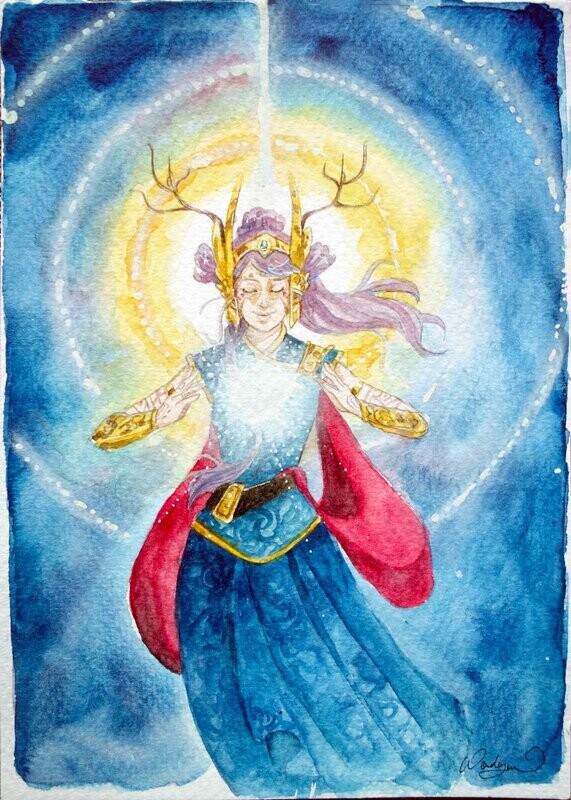 Aquarelle originale - Guérisseuse cosmique