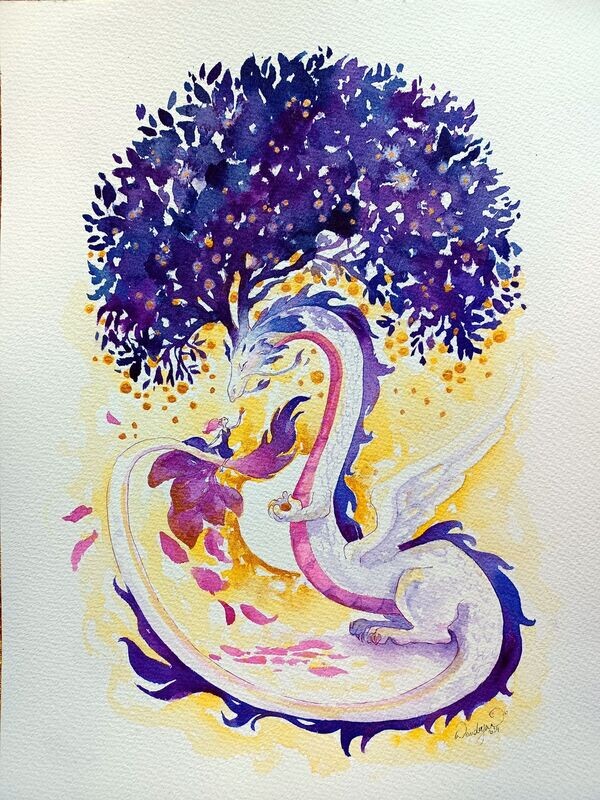Aquarelle originale- Dragon d'Abondance -