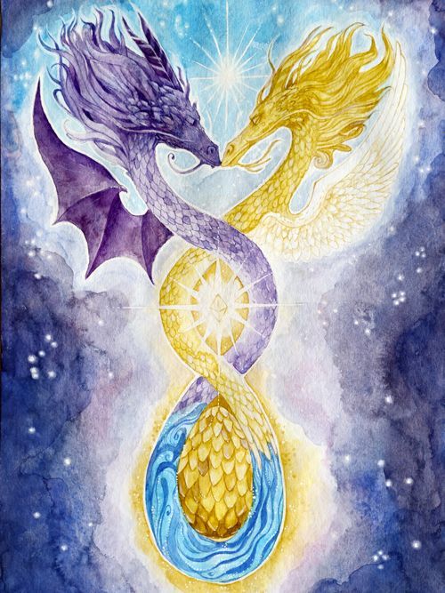 Aquarelle originale - Naissance du dragon Cristal