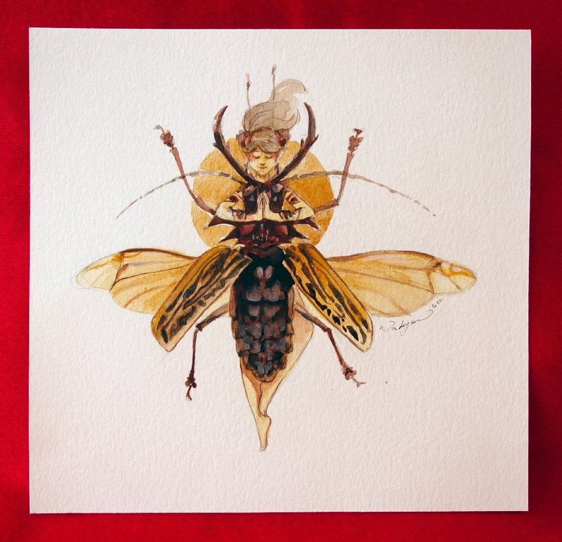 Aquarelle originale - Fée Scarabée