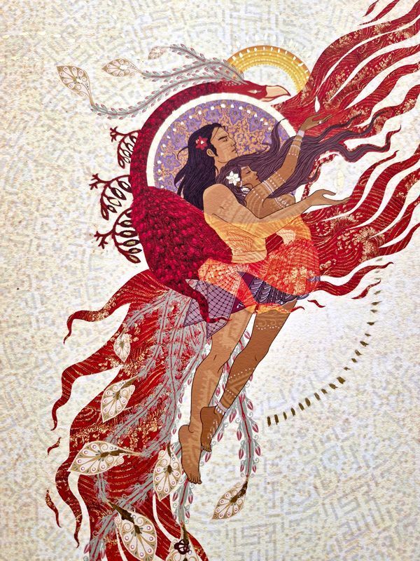 Tirage numérique enchanté - Danseurs cosmiques du Phénix