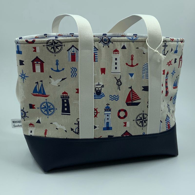Sac Cabas AURELIE - Marin bleu/rouge