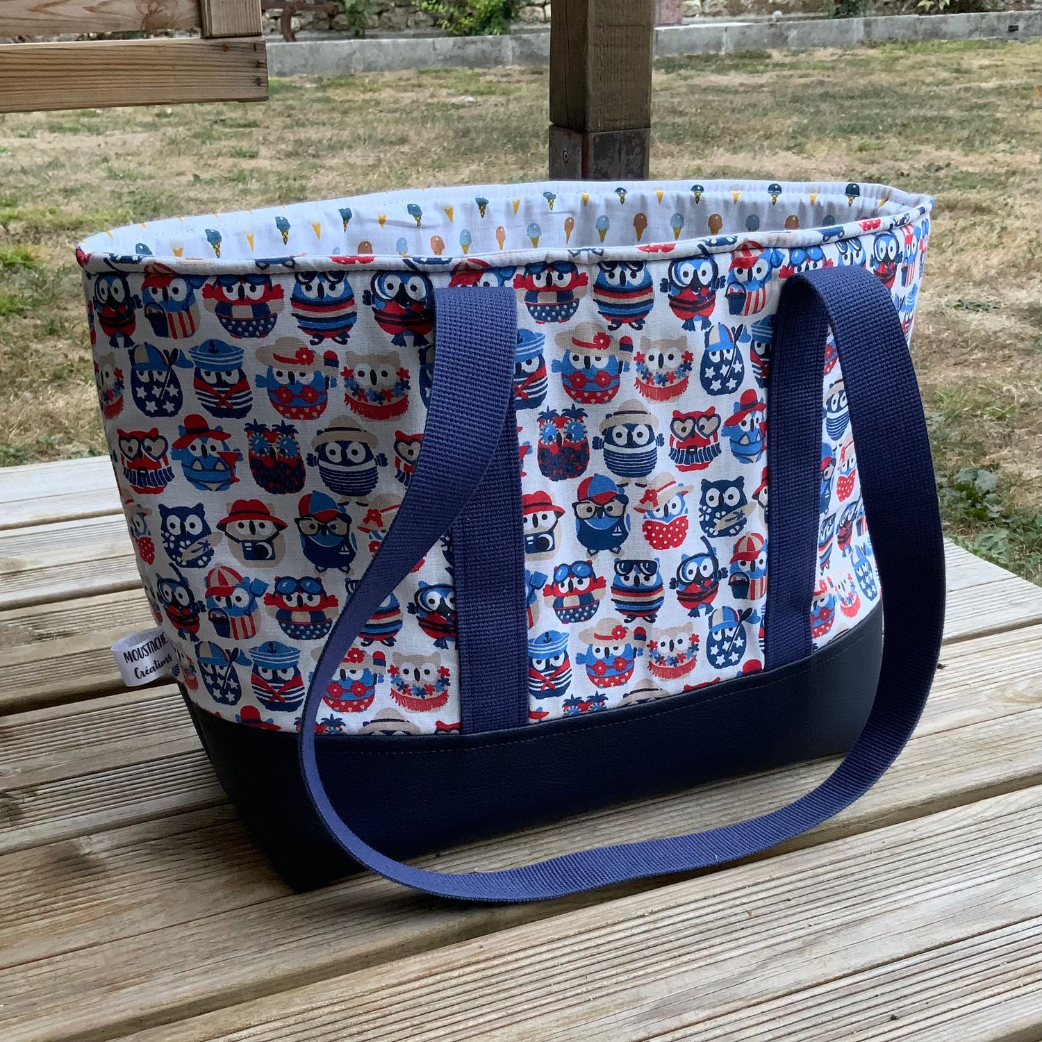 Sac Cabas AURELIE - Hiboux d'été blanc
