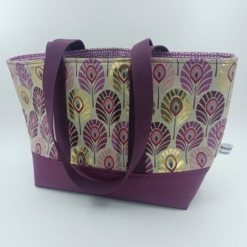 Sac Cabas AURELIE - Plumes de paon foil Prune / Or Sac Cabas AURELIE - Plumes de paon foil Prune / Or