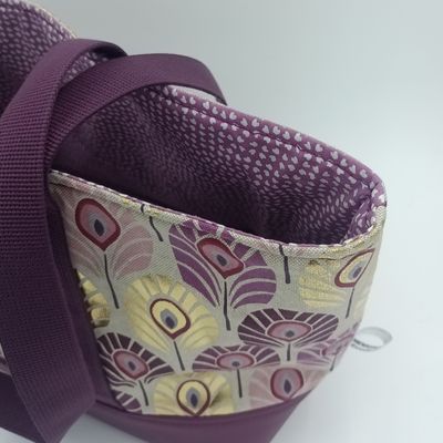 Sac Cabas AURELIE - Plumes de paon foil Prune / Or