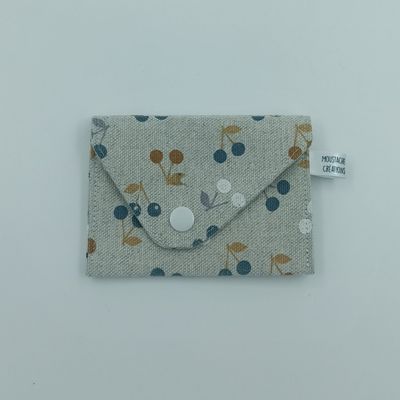 PORTE MONNAIE Valentin (double face) - Cerises bleu