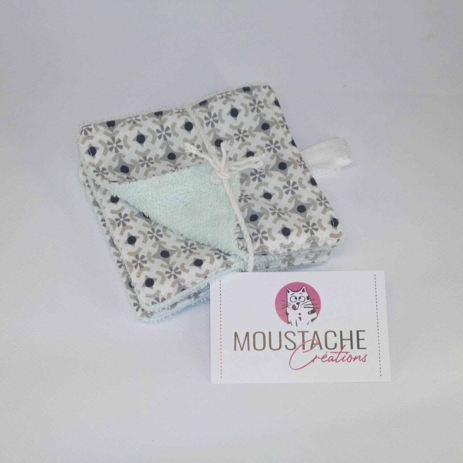 Lot de 4 lingettes lavables et démaquillantes Soizic fait main par Moustache Créations
