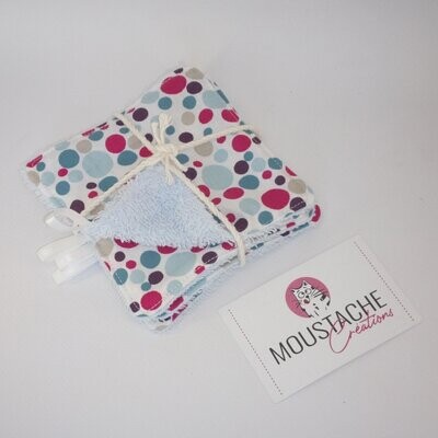 Lot de 4 lingettes lavables et démaquillantes Soizic fait main par Moustache Créations