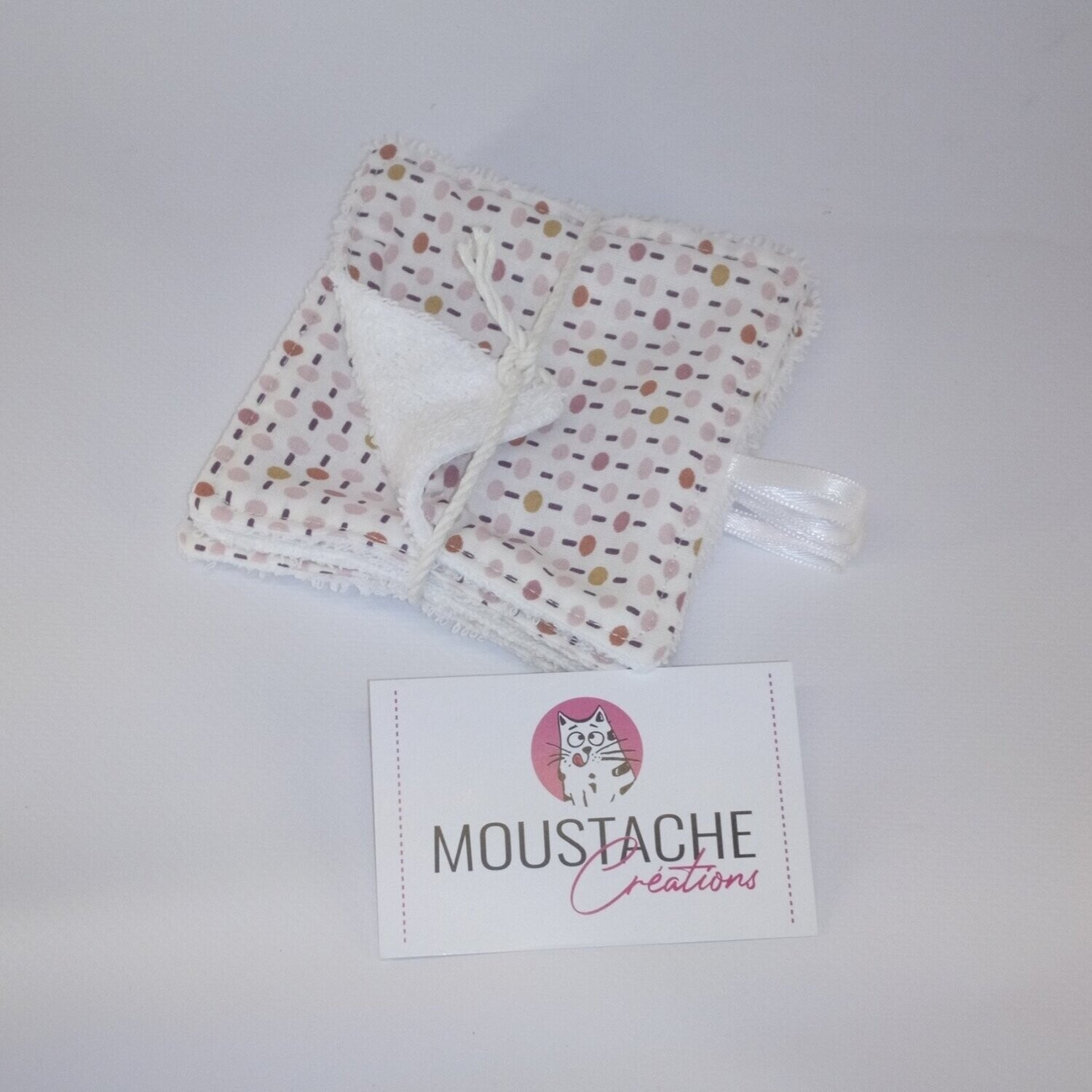 LINGETTES LAVABLES Soizic / Lot de 4 - Pois orange Lot de 4 lingettes lavables et démaquillantes Soizic fait main par Moustache Créations