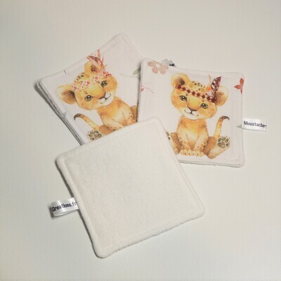 Lot de 4 lingettes lavables et démaquillantes Soizic fait main par Moustache Créations