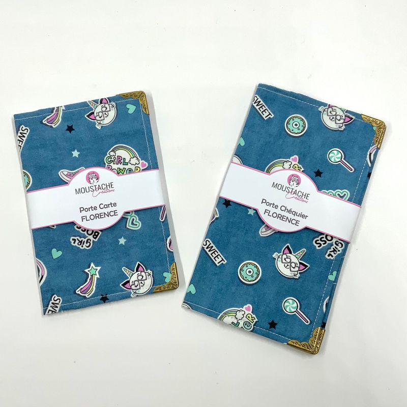 PORTE CARTE / PORTE CHEQUIER Florence - Kawaii bleu PORTE CARTE / PORTE CHEQUIER Florence - Kawaii bleu