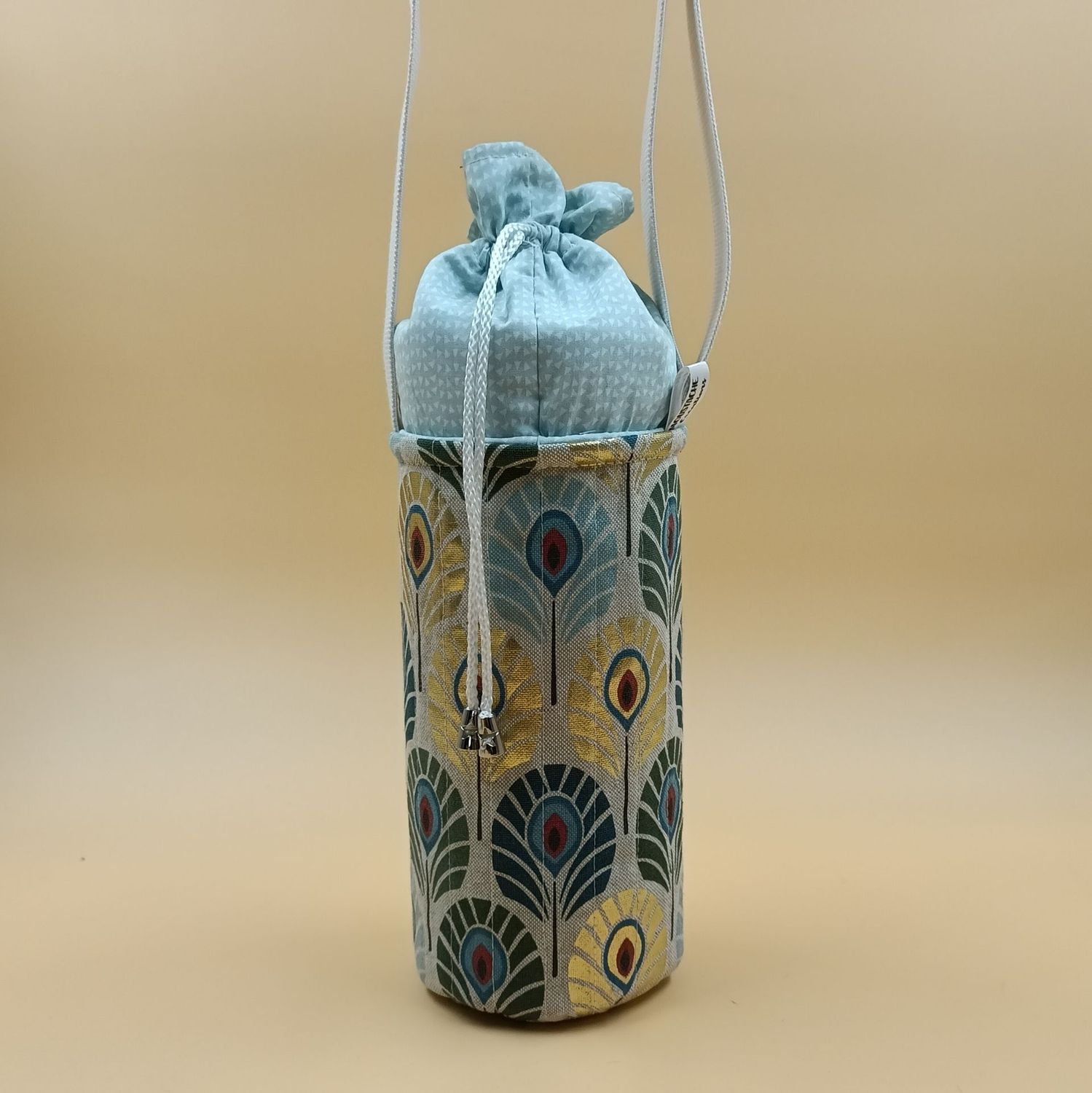 PORTE GOURDE ISOTHERME Apolline - Plume de Paon Foil Bleu/Or