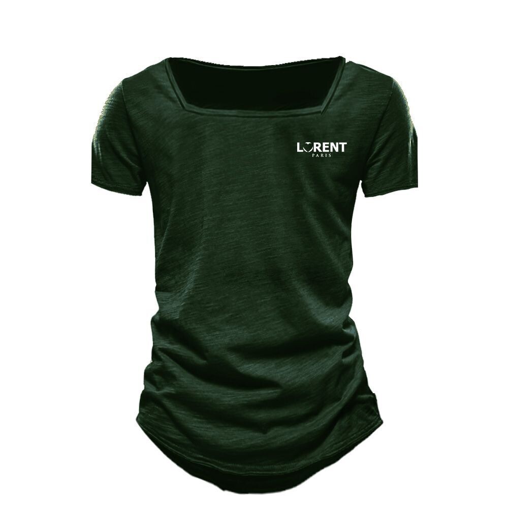 Tshirt Homme Col Carré fit Kaki manche courte - Lorent PARIS