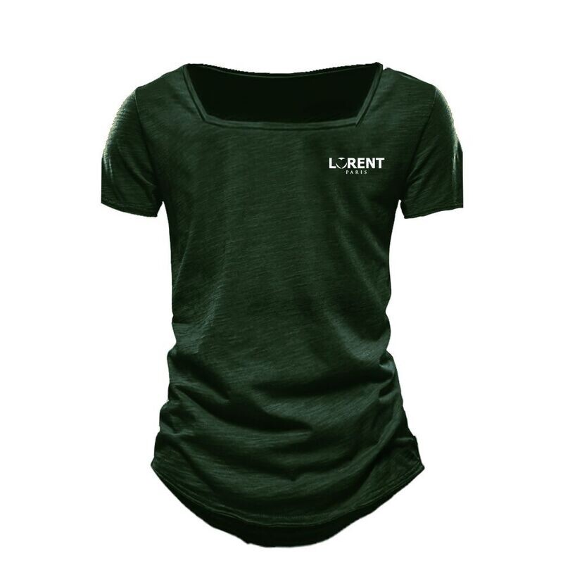 Tshirt Homme Col Carré fit Kaki manche courte - Lorent PARIS