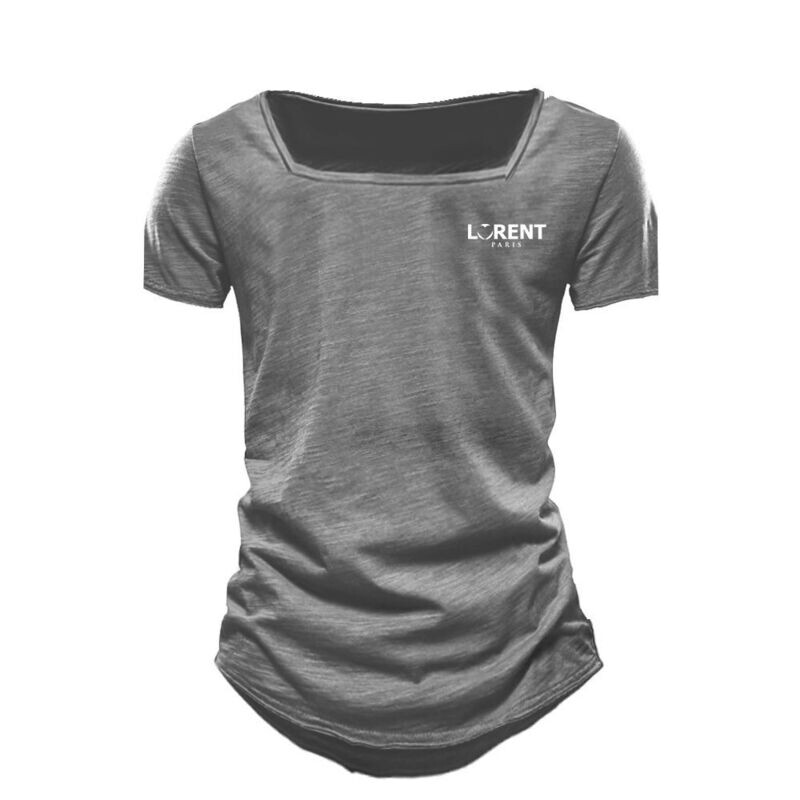 Tshirt Homme Col Carré fit Gris manche courte - Lorent PARIS