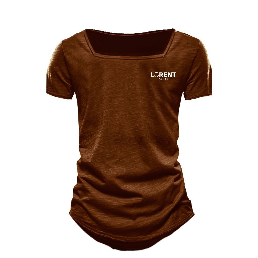 Tshirt Homme Col Carré fit Marron manche courte - Lorent PARIS