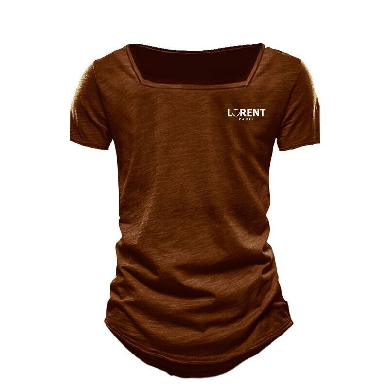Tshirt Homme Col Carré fit Marron manche courte - Lorent PARIS