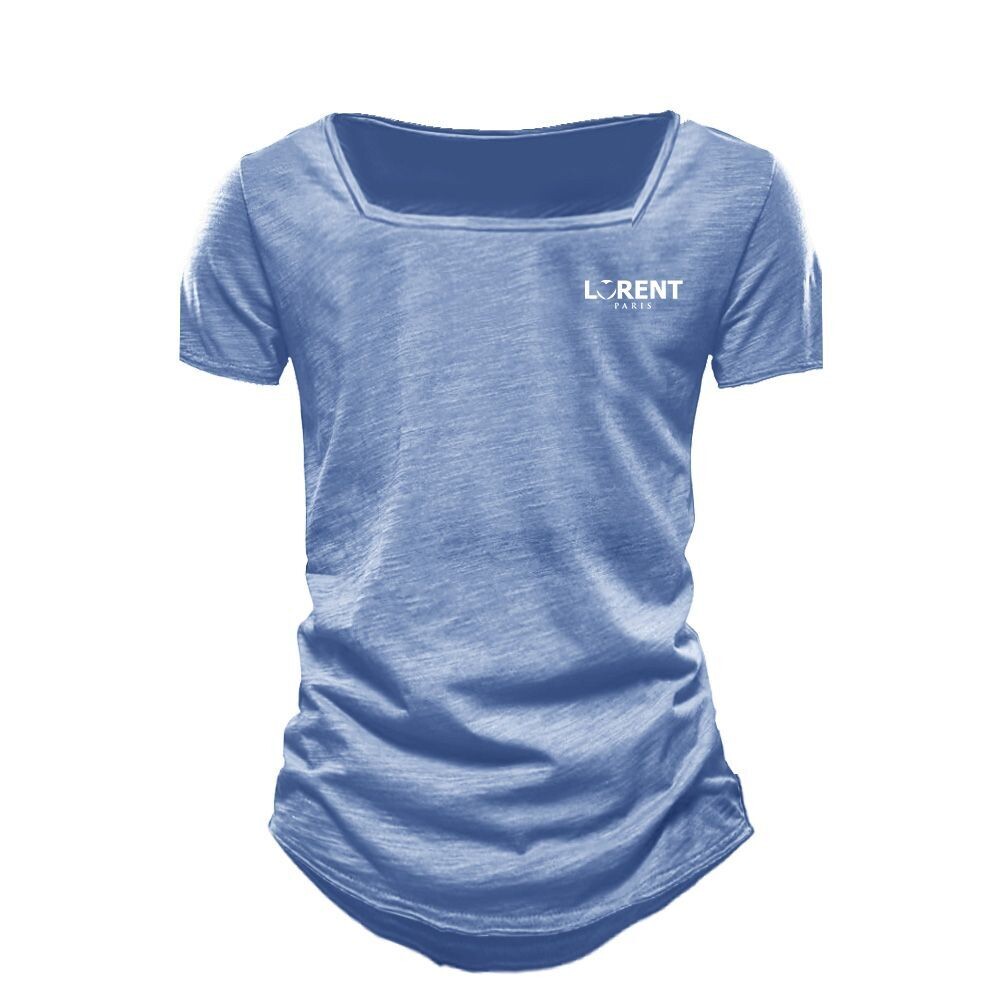 Tshirt Homme Col Carré fit Bleu manche courte - Lorent PARIS