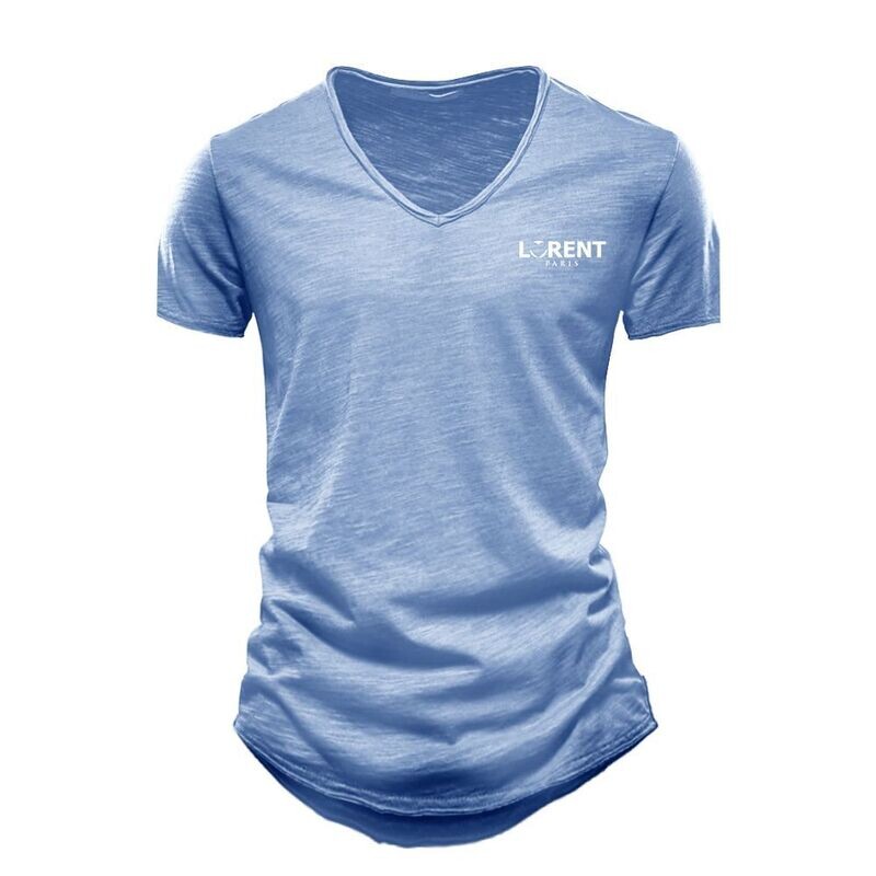 Tshirt Homme Col V fit Bleu manche courte - Lorent PARIS